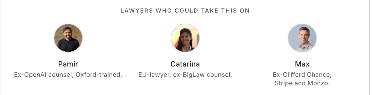 The bottom of the submitted card: the three lawyers the case is heading toward, and what happens next.