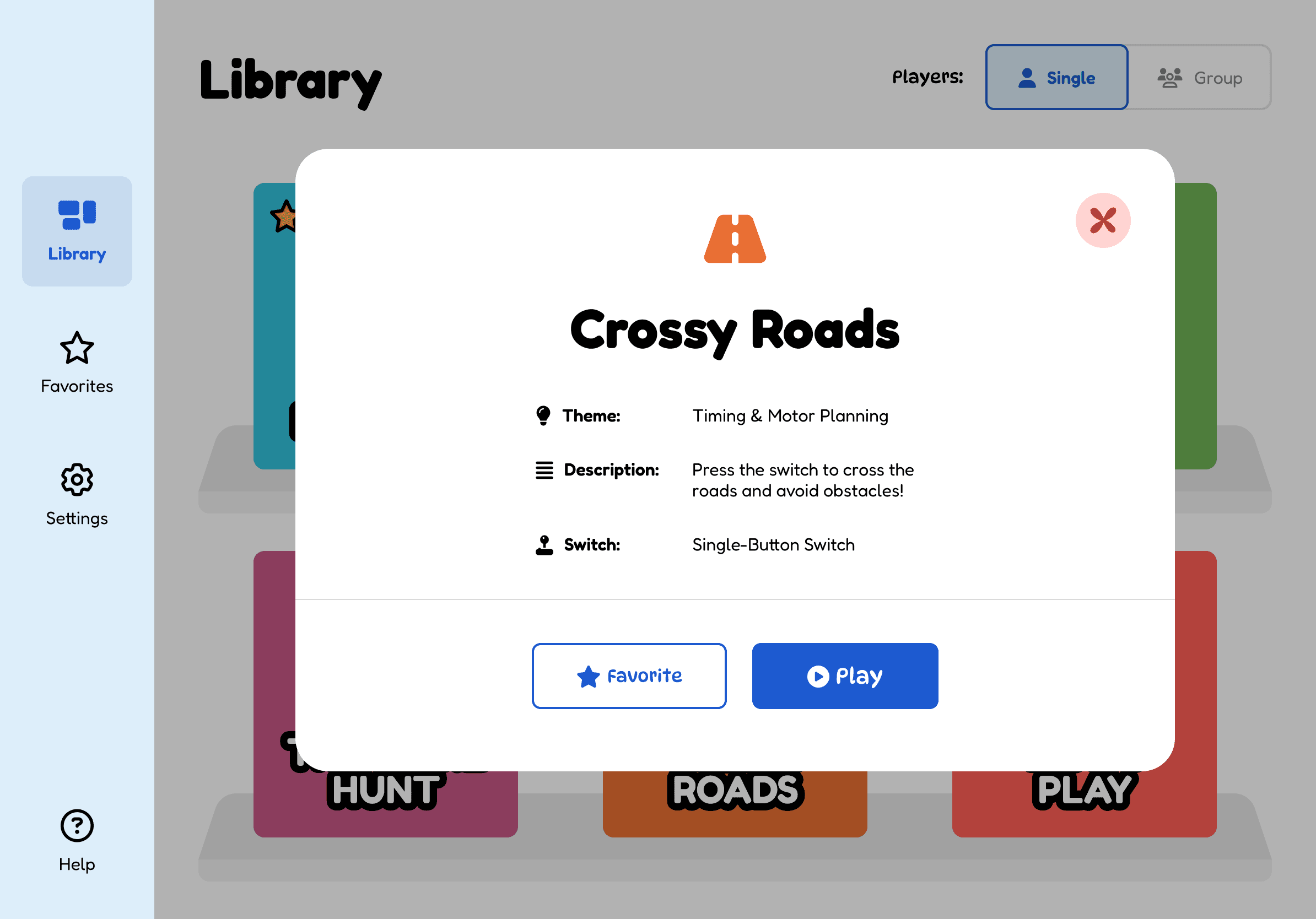 The Crossy Roads game card: press the switch to cross the road and avoid obstacles.