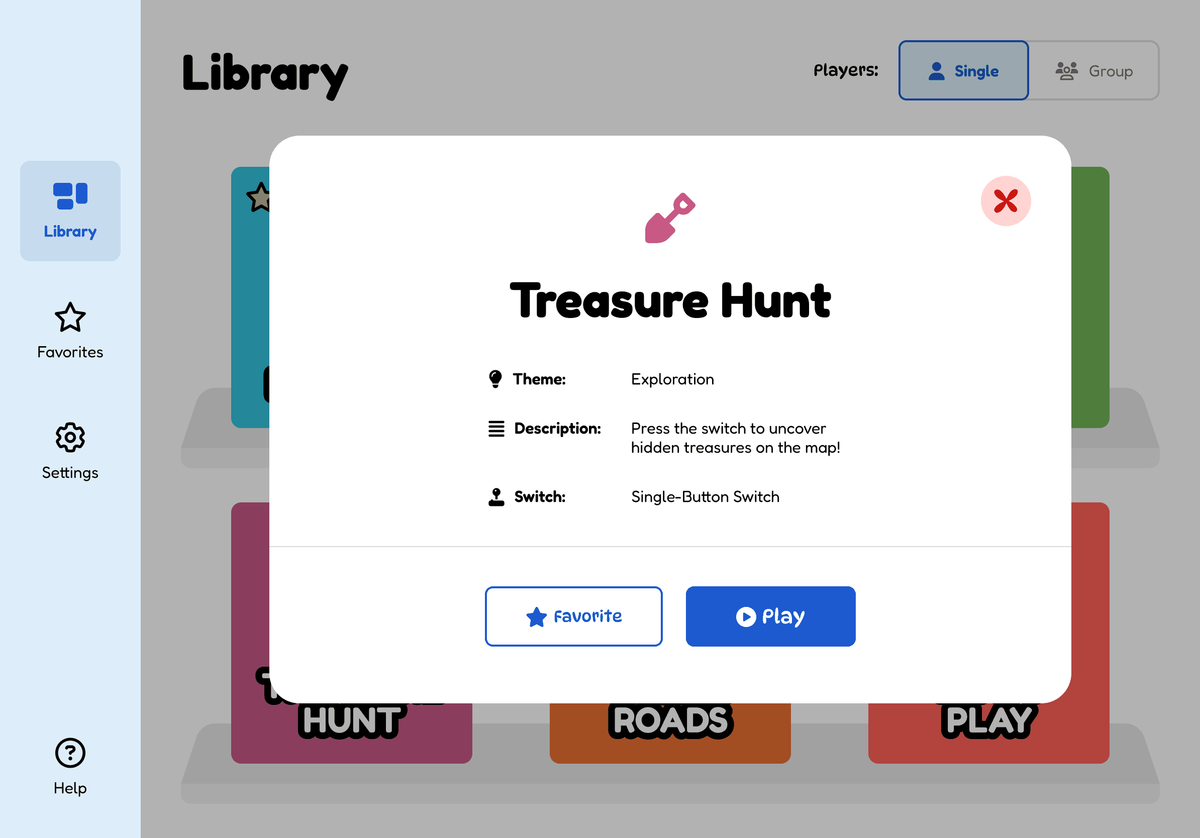The Treasure Hunt game card: uncover hidden treasures on the map.