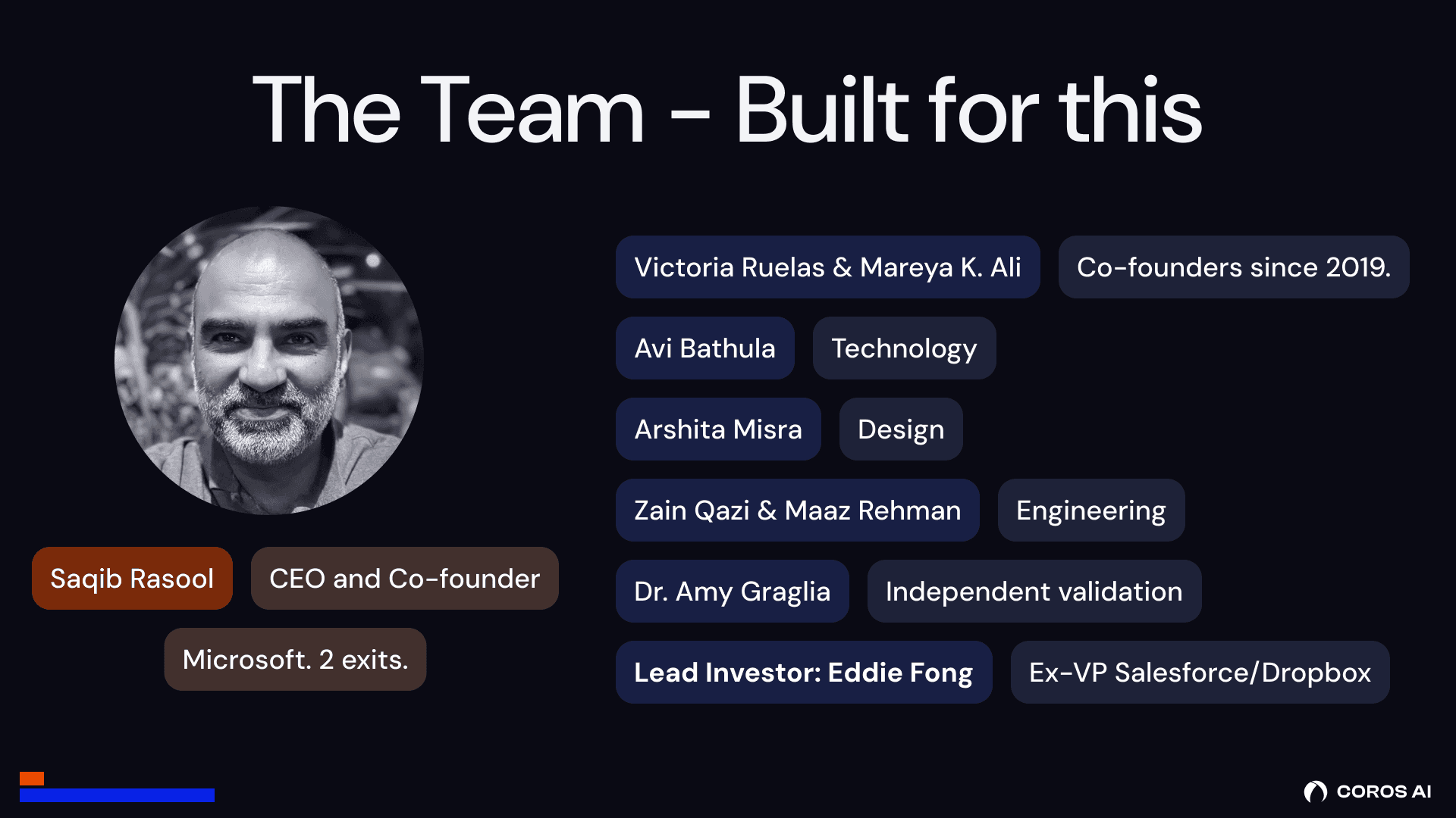 Investment pitch deck, slide 9.