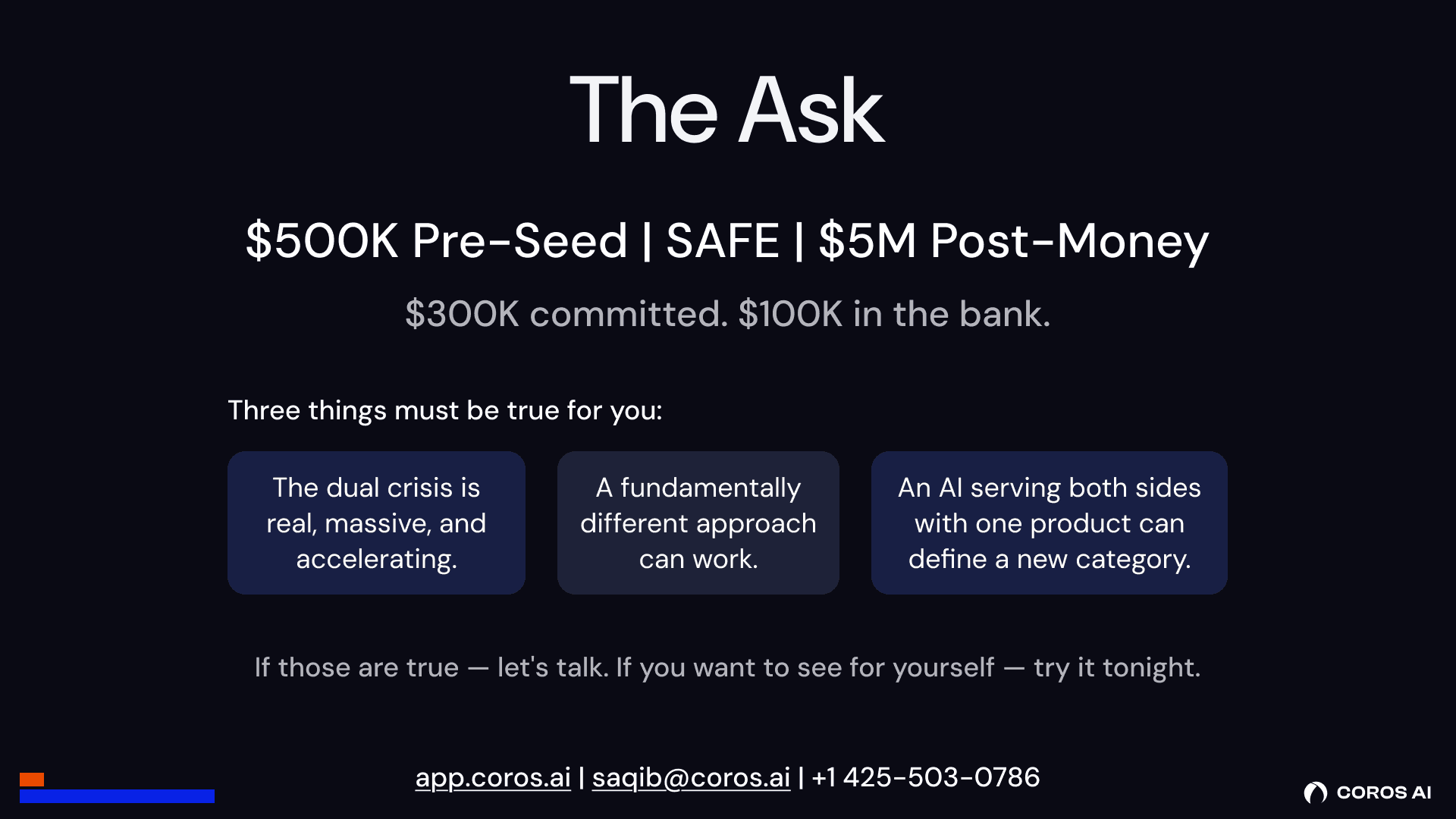 Investment pitch deck, slide 10.