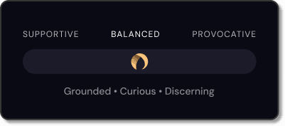 Personality slider set to Balanced, described as Grounded · Curious · Discerning.