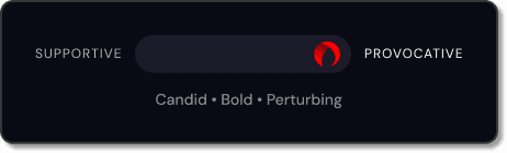 Two-mode personality slider with the handle at the Provocative end, between Supportive and Provocative labels.