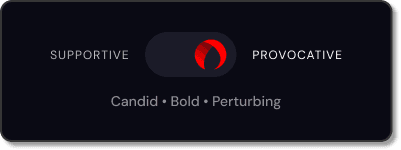 Redesigned personality toggle set to Provocative, described as Candid · Bold · Perturbing.